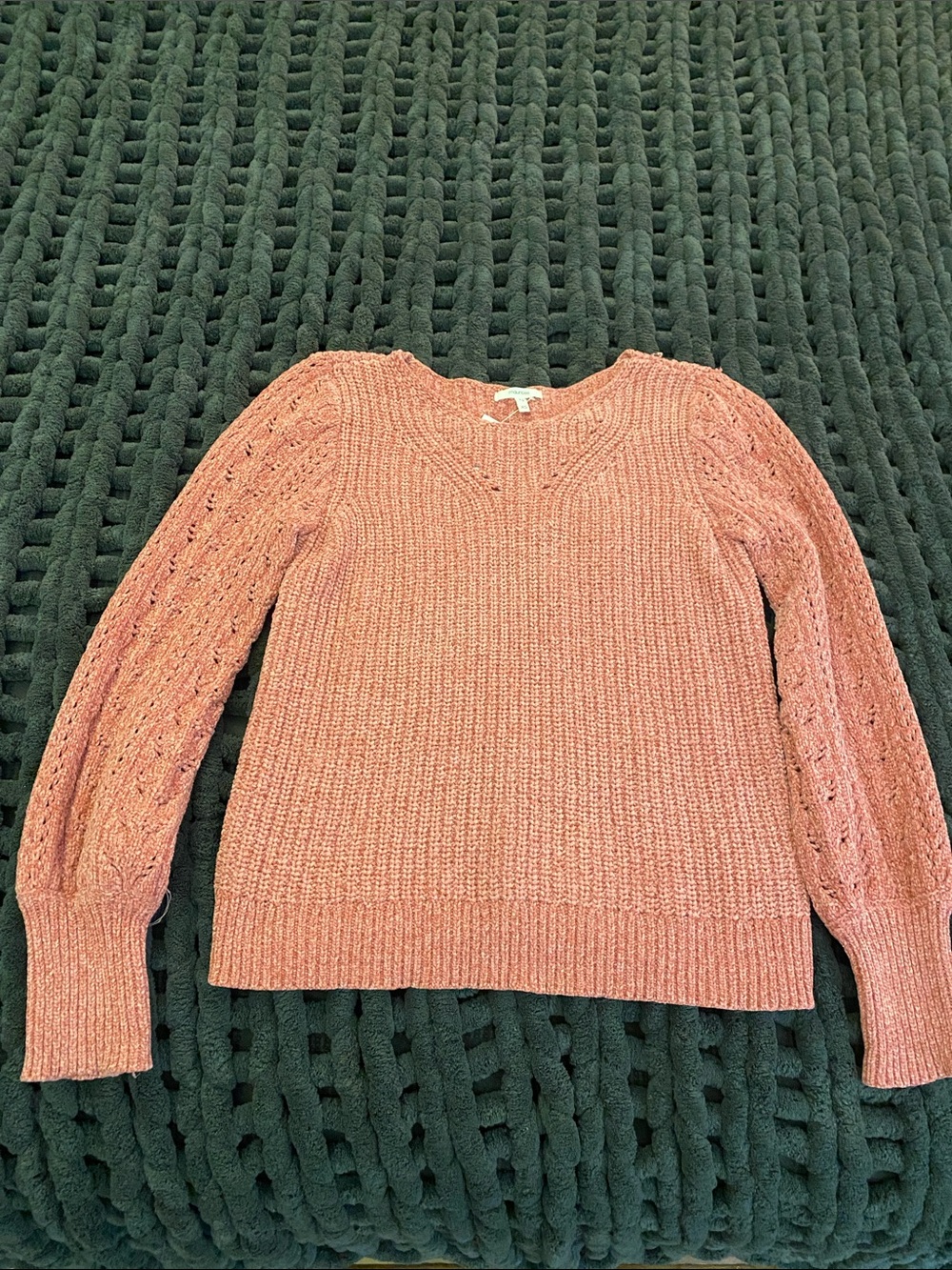 Maurices Rose Pink V-Neck Textured Sleeve Sweater
